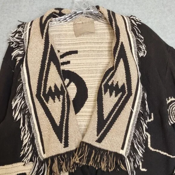 Western One Size Aztec Cowboy Women's All Cotton Jacket Raw Hem 2 Button Front - Picture 3 of 12